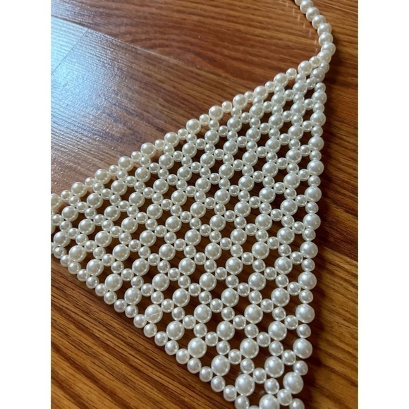 Urban Outfitters White Pearl Bra Top Plunging Bralette Layering Jewelry Large - Picture 5 of 9